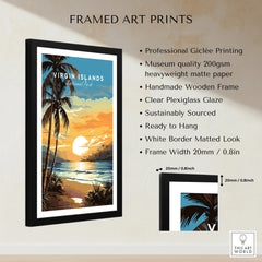 Framed Virgin Islands National Park art print with palm trees, sunset, and ocean view