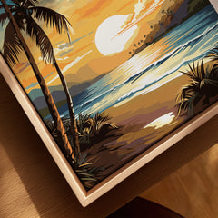 Virgin Islands National Park sunset print closeup in natural wood floating frame
