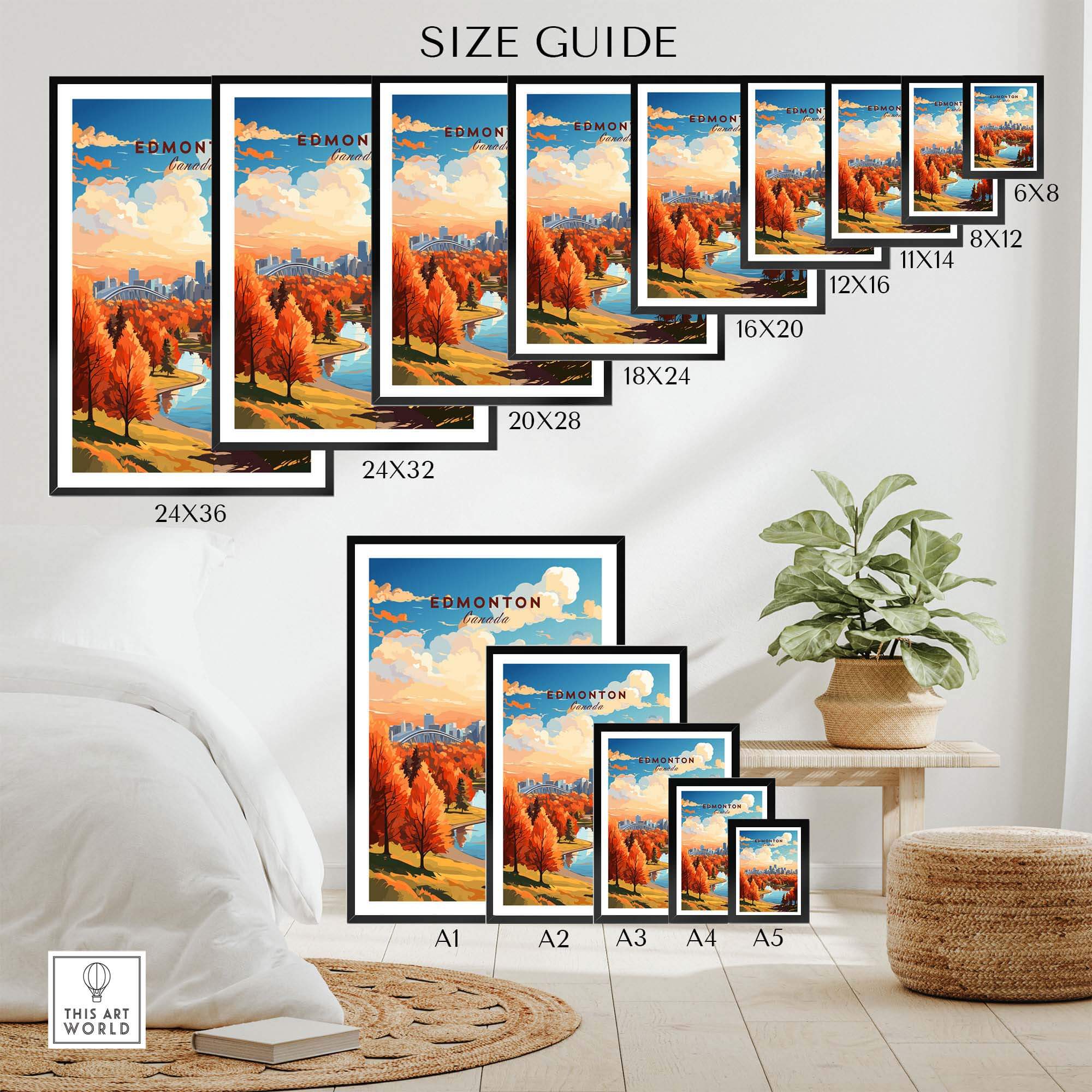 Edmonton Poster showing the Edmonton Skyline in Autumn - Exclusive to ThisArtWorld