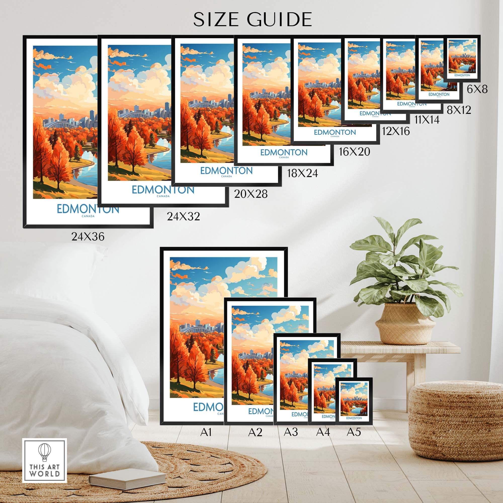 Edmonton Wall Art Print showing the Edmonton Skyline in Autumn - Exclusive to ThisArtWorld