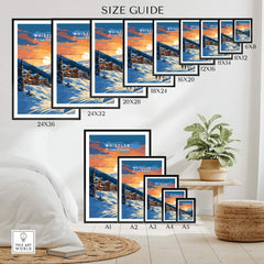 Whistler Ski Resort Sunset Poster in Various Sizes, Perfect Gift for Ski Enthusiasts, Canada Ski Poster Size Guide