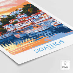 Wall Art Print of Skiathos Greece depicting colorful sunset and tranquil waters on the island of Skiathos.