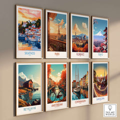 Wall Art Print of Skiathos Greece in a vintage-style poster collection showcasing vibrant travel destinations.