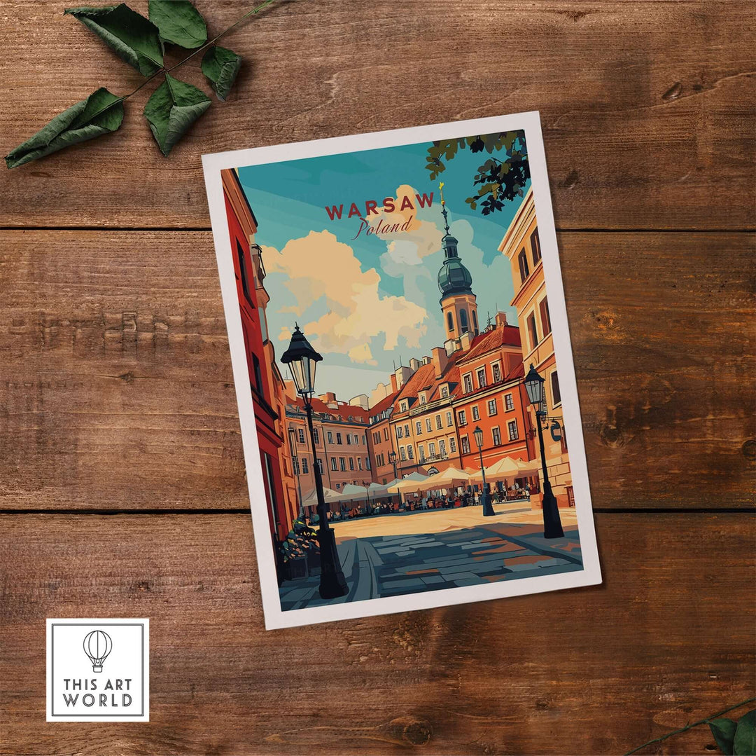 Warsaw Wall Art Print showcasing vibrant city streets and historic architecture, perfect for home decor and travel enthusiasts.