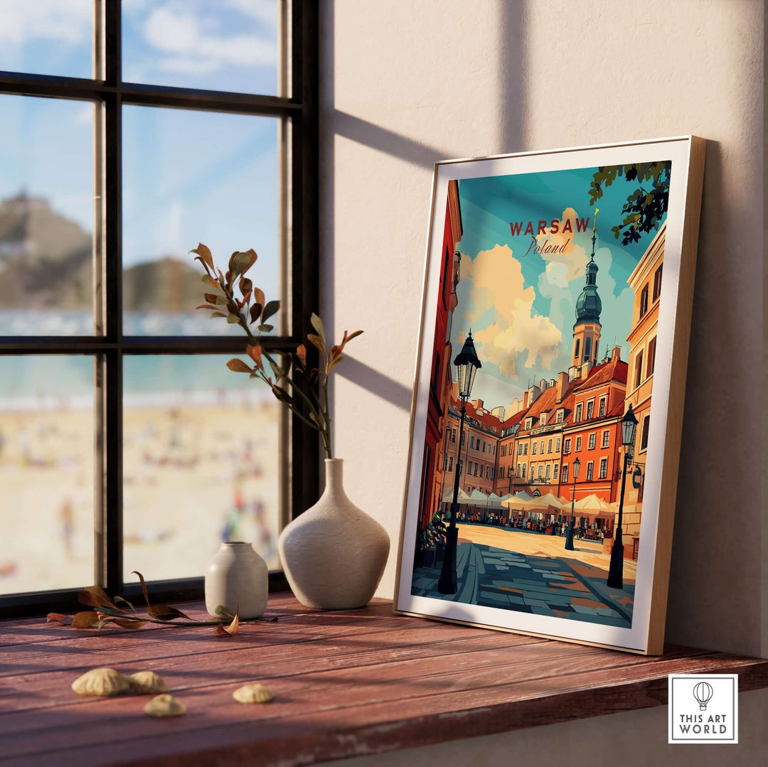 Warsaw Wall Art Print showcasing vibrant city scene, perfect for home decor and travel enthusiasts.