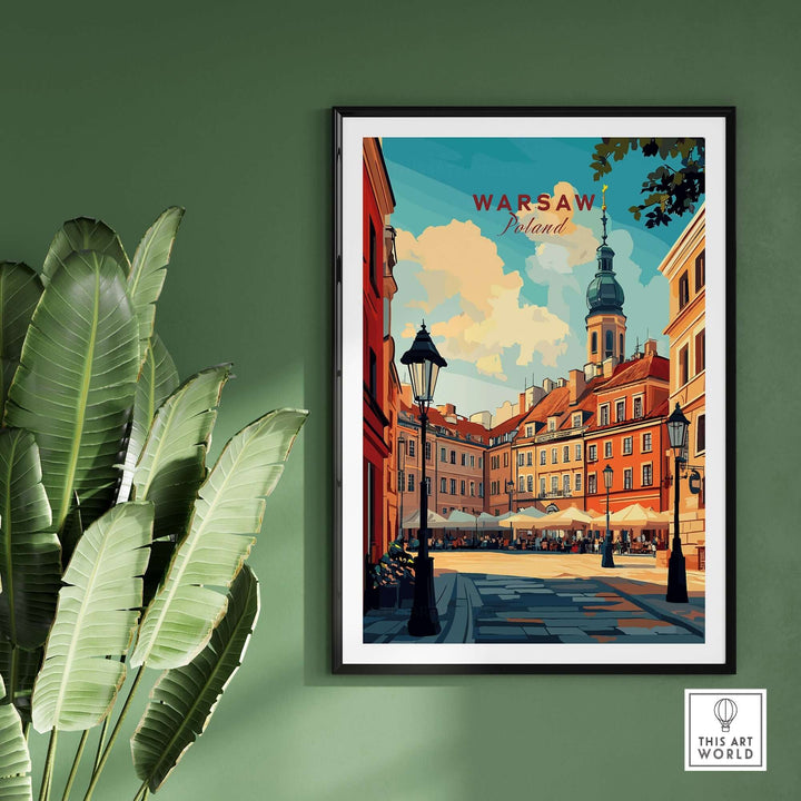 Warsaw Wall Art Print showcasing Poland's vibrant architecture and culture in a beautifully framed travel poster.