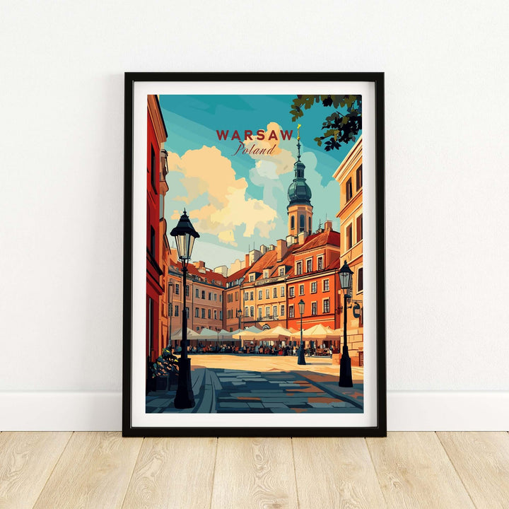 Warsaw Wall Art Print showcasing a vibrant street scene in Poland, perfect for home decor and travel enthusiasts.