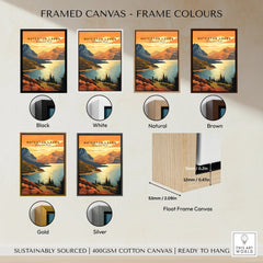 Waterton Lakes National Park framed canvas art in six frame colors with float frame details