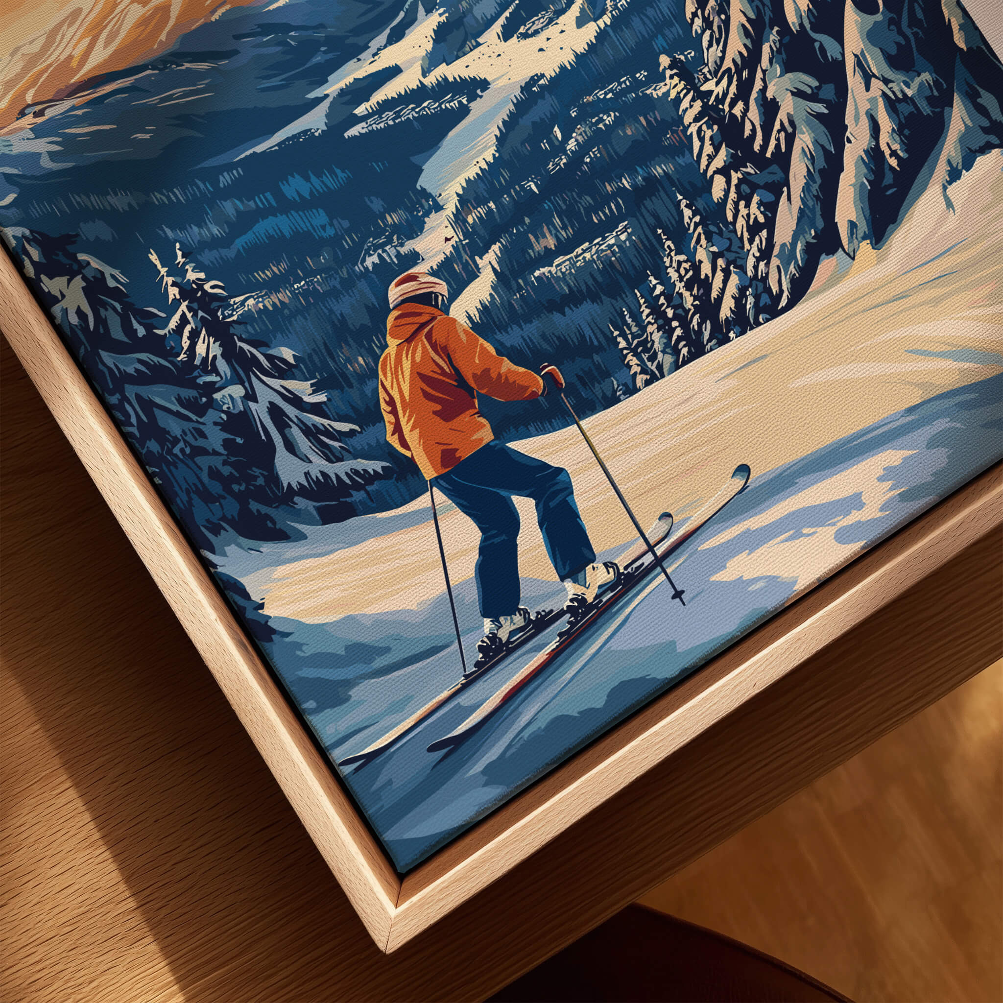 Whistler Travel Poster - British Columbia featuring a skier in the snow-capped mountains.
