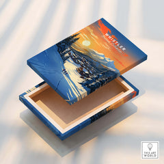 Whistler Wall Art Ski Print decorative box featuring vibrant sunset view and ski slopes design.