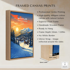 Whistler Wall Art Ski Print framed canvas featuring stunning sunset views and high-quality giclée printing.