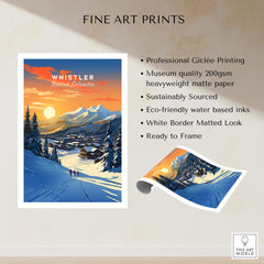 Whistler Wall Art Ski Print showcasing vibrant sunset and serene ski slopes in professional Giclée print.