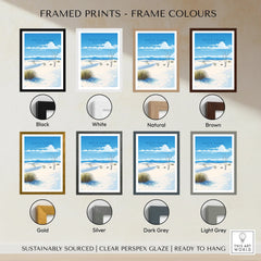 White Sands National Park print in various frame colours, modern minimalist desert wall art