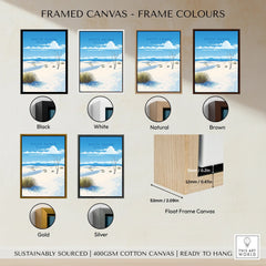 White Sands National Park framed canvas wall art in six frame color options: black, white, natural, brown, gold, and silver.