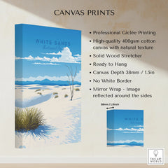 White Sands National Park canvas print, desert landscape wall art with blue sky and sand dunes