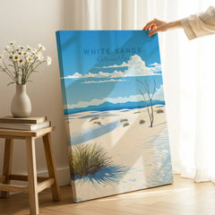 White Sands National Park canvas print with desert landscape in bright room decor setting