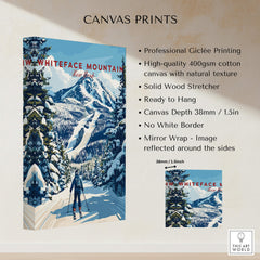 Whiteface Mountain Ski Poster | New York Winter Wall Art featuring a skier descending snowy peaks.