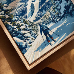 Whiteface Mountain Ski Poster | New York Winter Wall Art featuring a skier on a snow-covered trail.