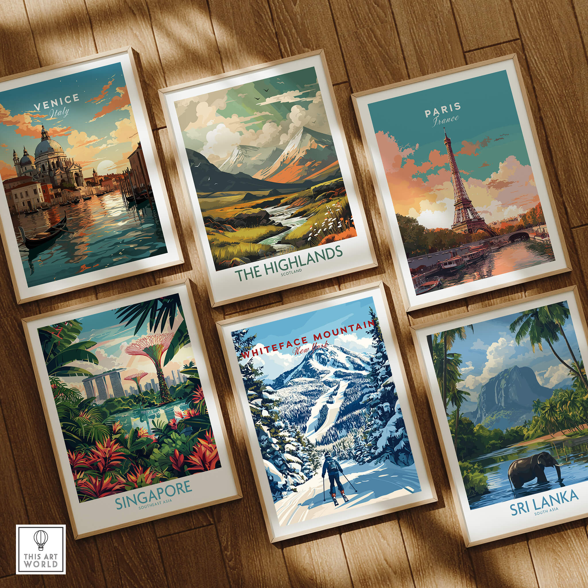 Whiteface Mountain Ski Poster | New York Winter Wall Art displayed among multicultural prints.