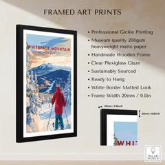 Framed Whiteface Mountain Ski Print showcasing professional giclée printing and vibrant winter scenery.
