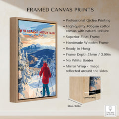 Whiteface Mountain Ski Print framed canvas art, showcasing snowy slopes and a skier, perfect for winter decor.