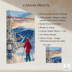 Whiteface Mountain Ski Print featuring a skier on a snowy slope, showcasing New York winter wall art.