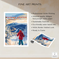Whiteface Mountain Ski Print featuring professional Giclée printing on heavyweight paper, perfect for winter wall art.