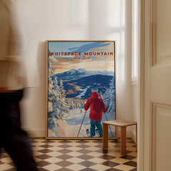Whiteface Mountain Ski Print showcasing a skier in the snow, perfect winter wall art for home decor.