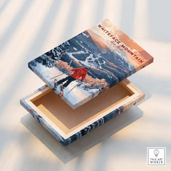 Ski Print Whiteface Mountain New York artistic wooden box with ski graphic design, showcasing winter scenery.