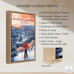 Ski Print Whiteface Mountain New York framed canvas art, showcasing skiing at Whiteface Mountain.