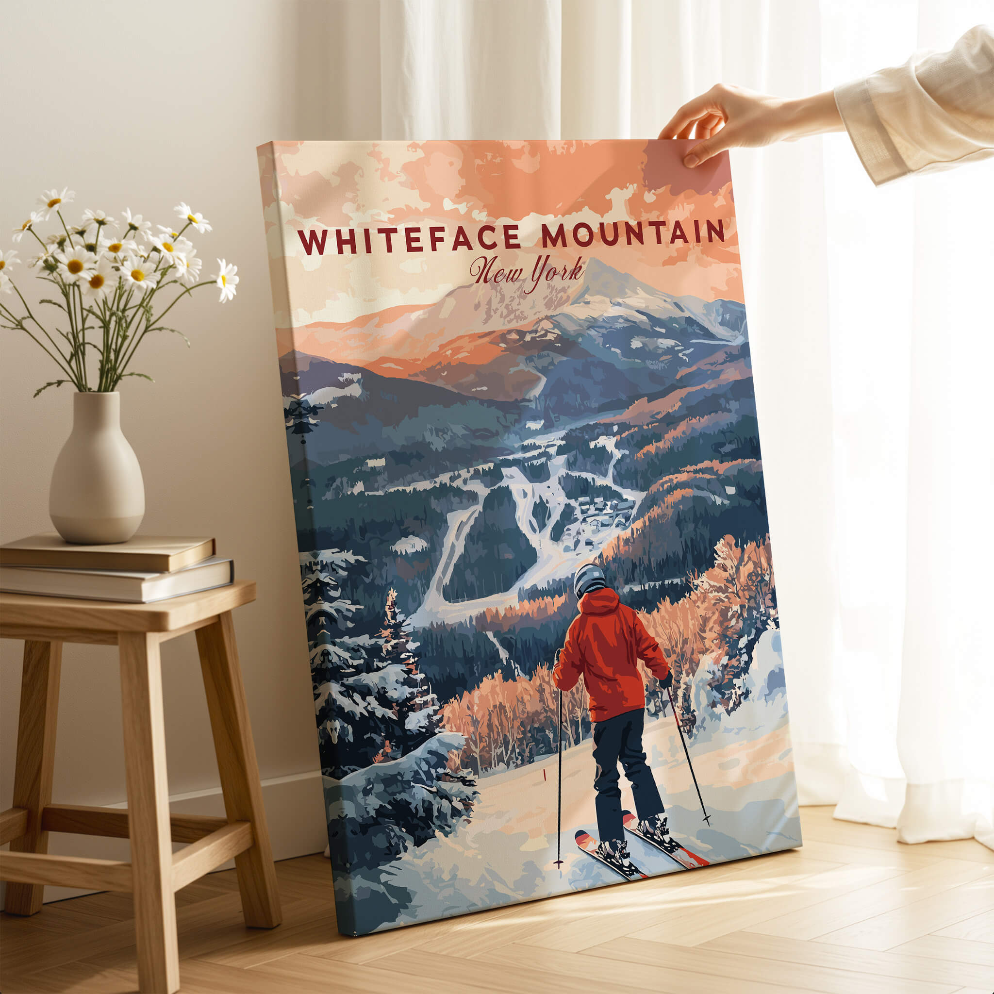Ski Print Whiteface Mountain New York - vibrant depiction of skiing at Whiteface Mountain in New York, showing stunning winter landscape.