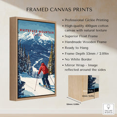 Whiteface Mountain Print | Ski Poster with Red Jacket Skier displayed in a framed canvas print.