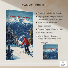 Whiteface Mountain Print | Ski Poster with Red Jacket Skier displayed on a canvas print with professional Giclée printing.