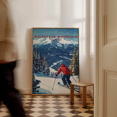 Whiteface Mountain Print | Ski Poster with Red Jacket Skier displayed in a stylish interior setting.