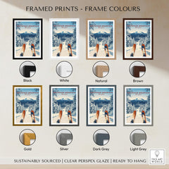 Framed prints showcasing various frame colors for Whiteface | Snow Scene Mountain Print including black, white, natural, and brown.