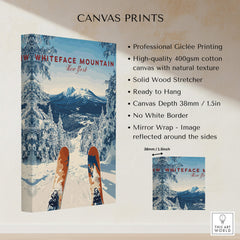Whiteface | Snow Scene Mountain Print canvas print with snowy mountain landscape and ski equipment