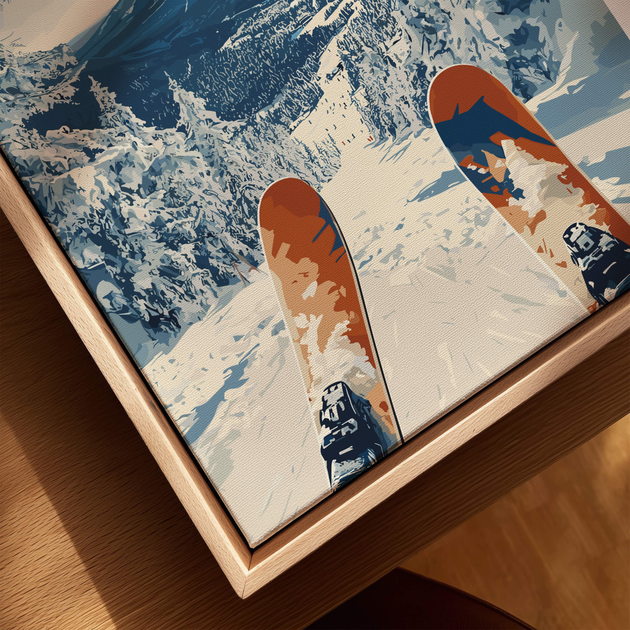 Whiteface | Snow Scene Mountain Print featuring skis and snowy slopes in a picturesque snowy mountain landscape.