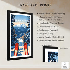 Whiteface Mountain Ski Poster showcased in a framed art print with professional Giclée printing and a wooden frame.