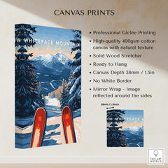 Whiteface Mountain Ski Poster showcasing a snowy mountain landscape with ski tracks and vibrant colors.