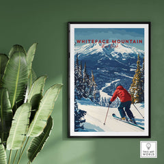 Whiteface Mountain ski poster featuring a skier in a red jacket on snow-covered slopes in New York.
