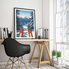 Whiteface Mountain Ski Poster displayed in a modern office setup, inspiring winter adventure and skiing excitement.