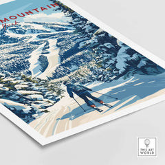 Whiteface Mountain ski poster featuring a skier on a snowy trail, showcasing New York winter wall art.