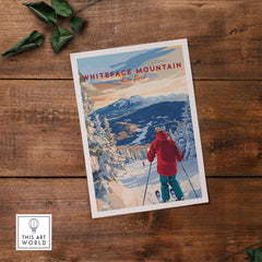 Whiteface Mountain Ski Print showcasing a skier against a snowy backdrop, perfect for winter wall art.