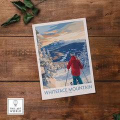 Whiteface Mountain ski wall art print featuring a skier in a snowy landscape in New York.