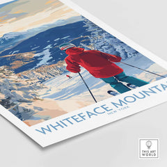 Whiteface Mountain ski wall art print featuring a skier in a snowy landscape, celebrating the thrill of skiing.