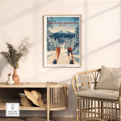 Panoramic Whiteface Mountain print with snowy slopes, perfect for ski enthusiasts and winter decor.