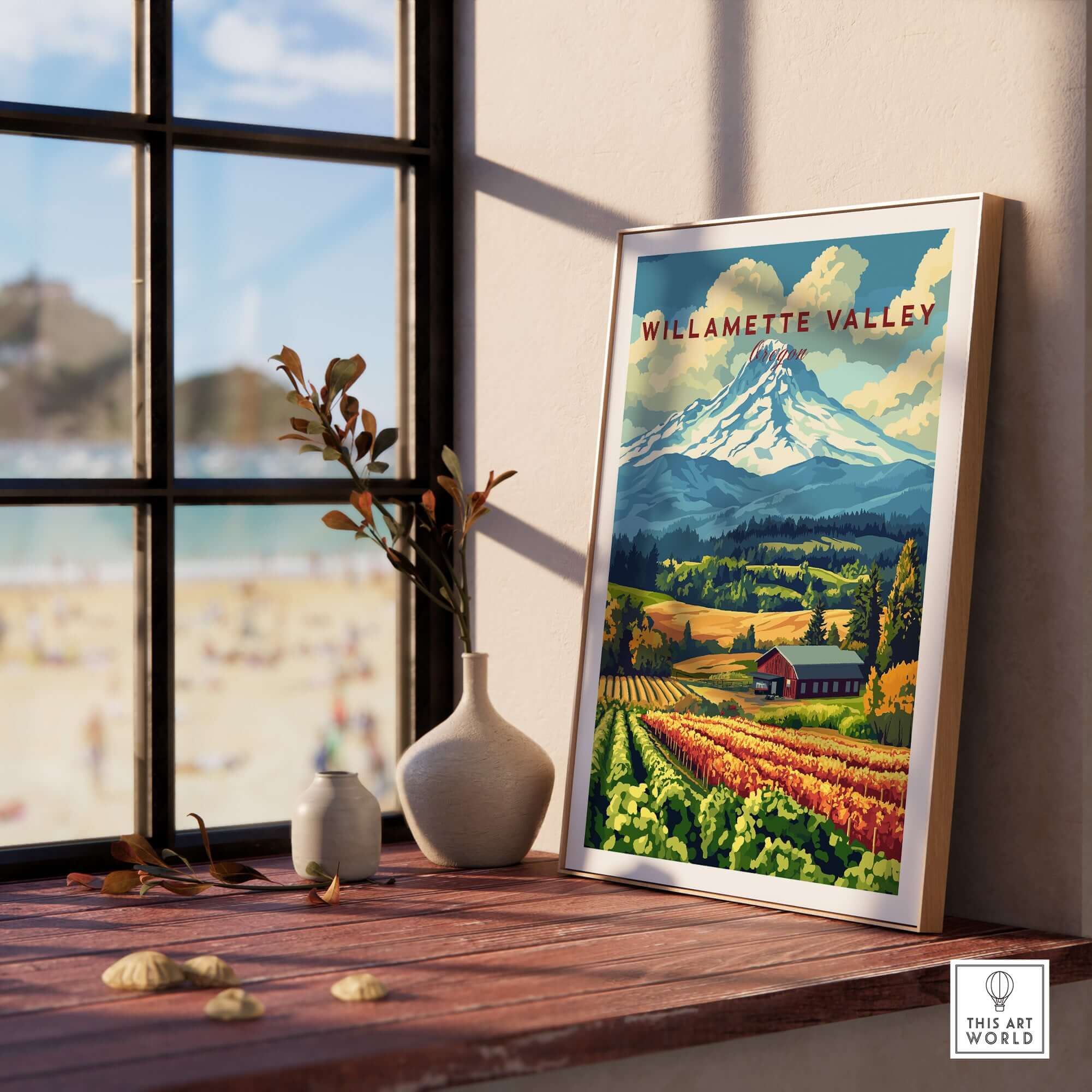 Willamette Valley Oregon Wall Art showcasing vineyards and scenic landscapes in a beautifully framed piece.