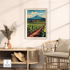 Willamette Valley Travel Print showcasing lush vineyards and scenic beauty of Oregon's wine region.
