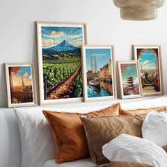 Willamette Valley Travel Print showcasing lush vineyards and scenic landscapes in framed artwork collection.