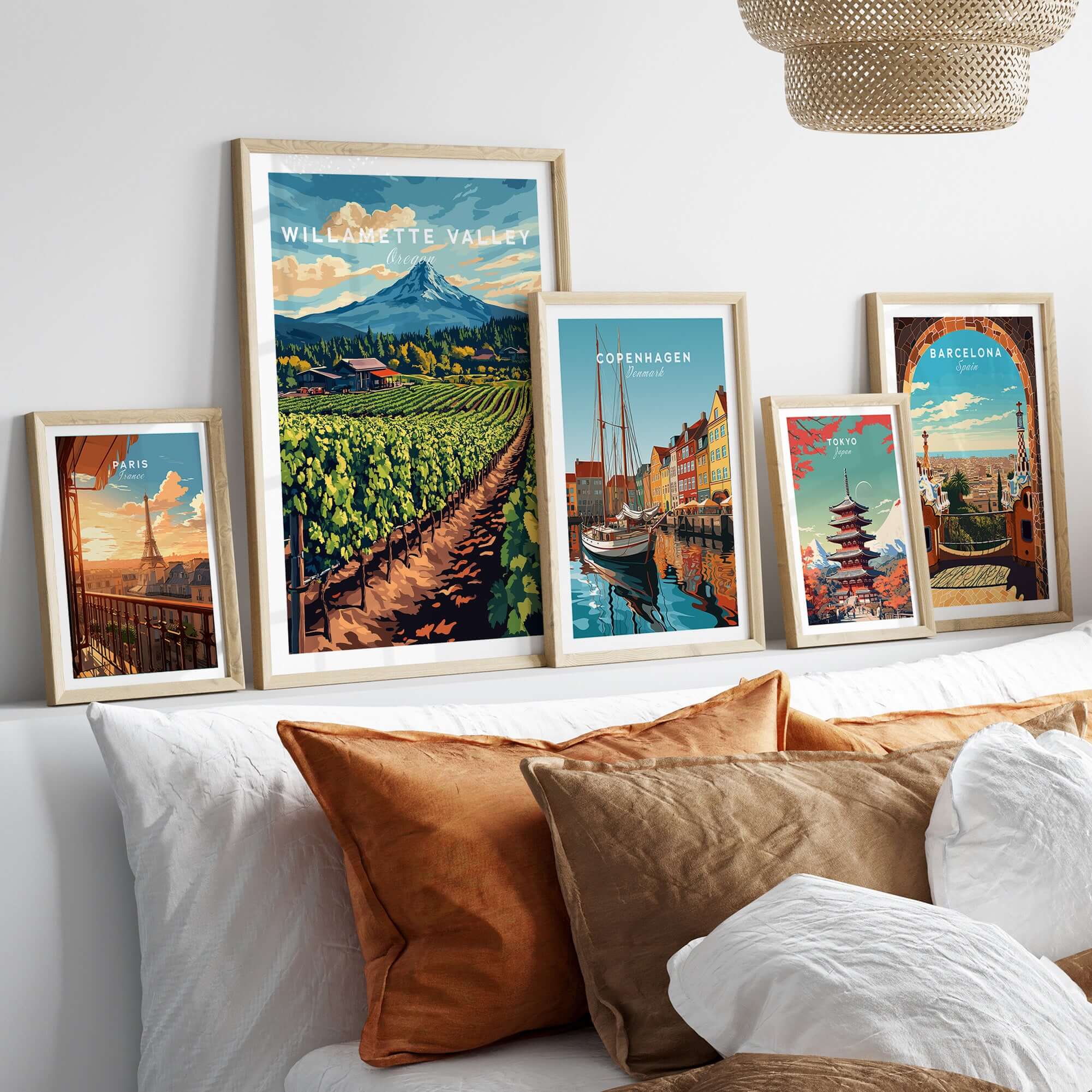 Willamette Valley Travel Print showcasing lush vineyards and scenic landscapes in framed artwork collection.
